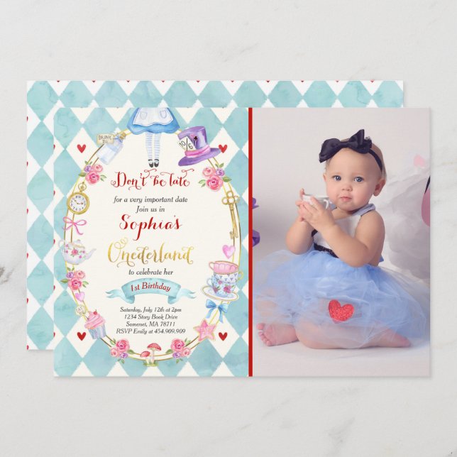 Alice dans ONE derland Anniversaire Invitation Tea (Devant / Derrière)