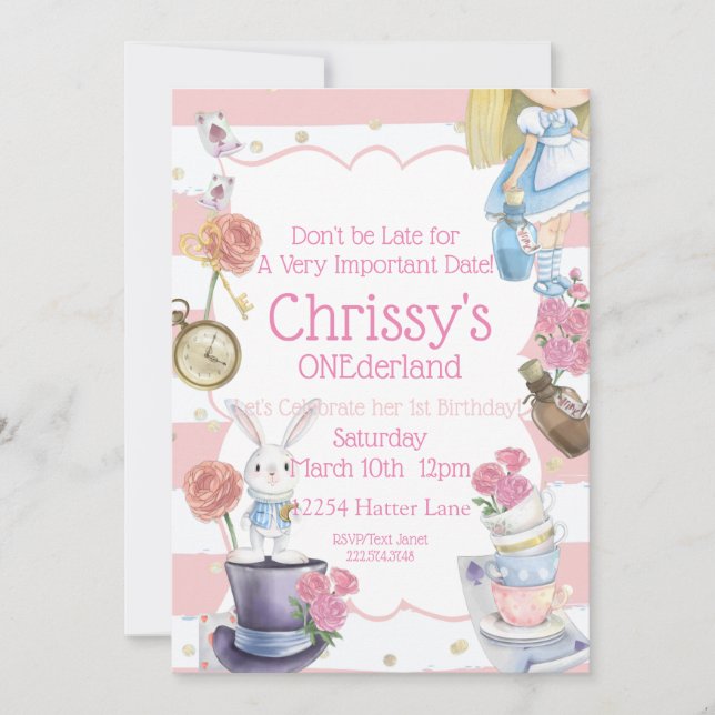 Alice dans ONEderland Invitation d'anniversaire (Devant)