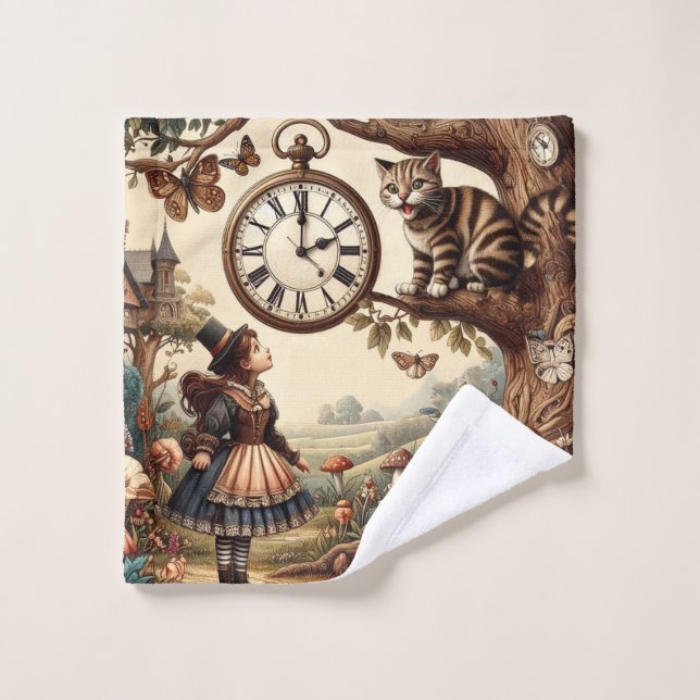 Alice et Chat du Cheshire : Fantaisie merveilleuse (Gant de toilette)