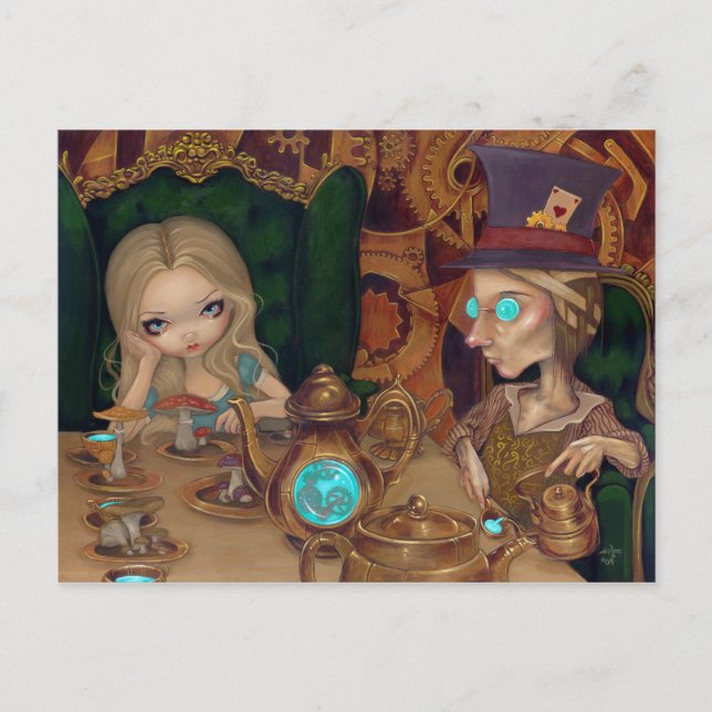 Alice et la carte postale steampunk Mad Hatter (Devant)