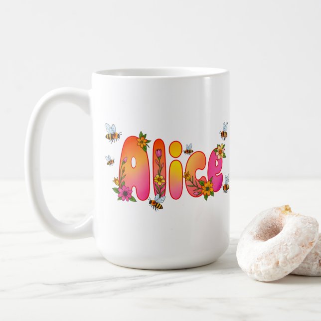 Alice - Floral and Bee Design Mug (Avec donut)