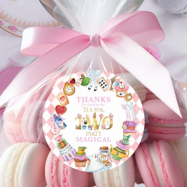Alice in Wonderland 2nd birthday Thank You Sticker (Créateur téléchargé)