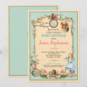 Alice in Wonderland baby shower invitation turquoi
