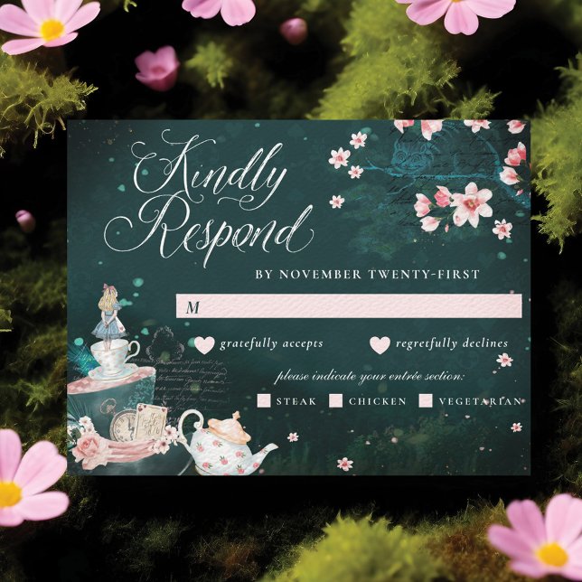 Alice In Wonderland Fairytale Carte Vintage RSVP (Alice In Wonderland Fairytale Vintage RSVP Card)