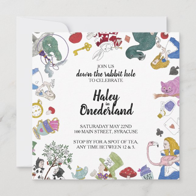 Alice In Wonderland Party Invitation | Main tirée (Devant)
