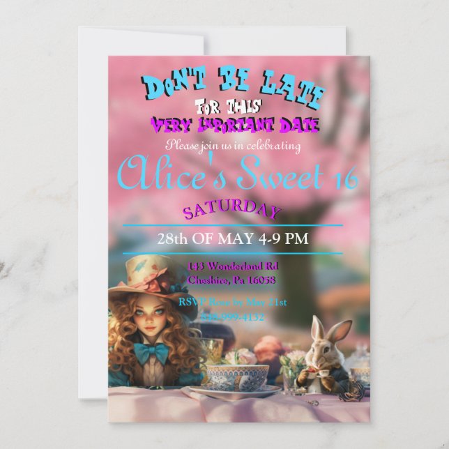 Alice In Wonderland Sweet 16 Invitation (Devant)