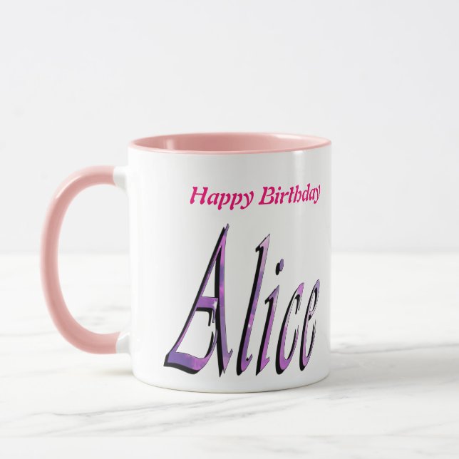 Alice, Joyeux Anniversaire, Mug Combo Rose (Gauche)