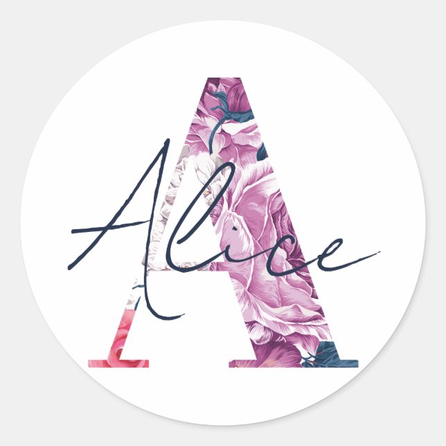 Alice Nom Sticker Personnalisé Filles Étiquette Fl (Devant)