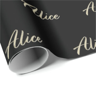 Alice papier cadeau en or blanc écriture manuscrit