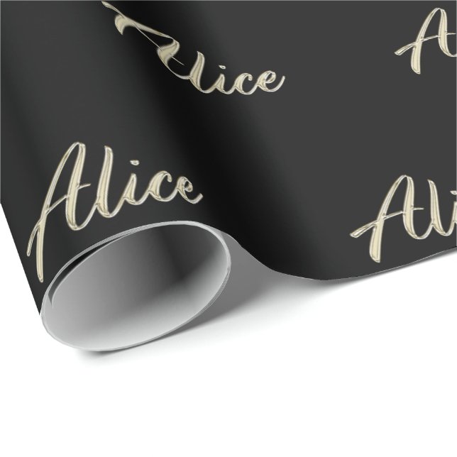 Alice papier cadeau en or blanc écriture manuscrit (Coin rond)