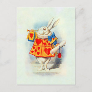 Alice Wonderland ~ Carte Postale Rabbit Coeurs rou