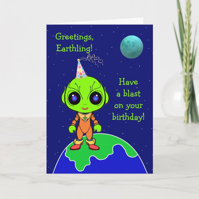 Alien Birthday carte pliée pour les enfants par Jo (Devant)