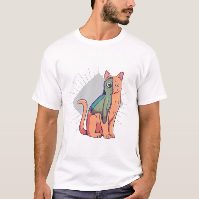 Alien Cat Sci-Fi Funny T-Shirt Design (Devant)