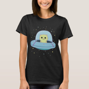 alien chat volant alien soucoupe T-shirt