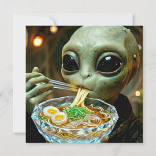 Alien drôle mangeant des nouilles Ramen