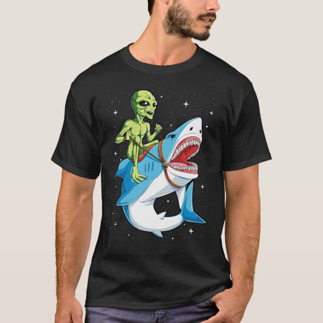 Alien équitation Shark T-shirt UFO Femmes Hommes E (Devant)