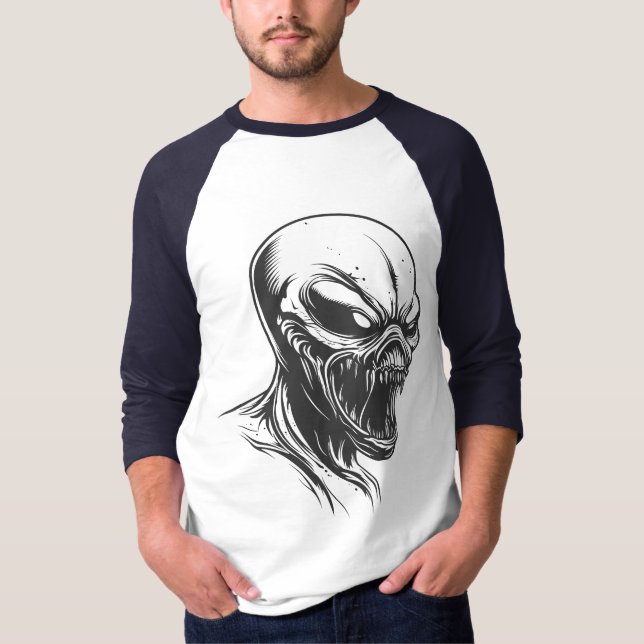 Alien Horror Skull T-Shirt – Dark Sci-Fi Creature  (Devant)