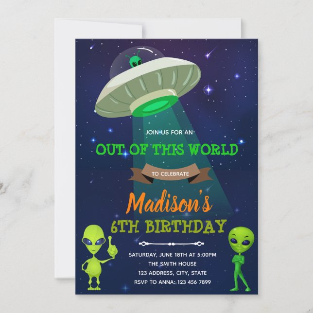 Alien HORS DE CE MONDE invitation d'anniversaire (Devant)