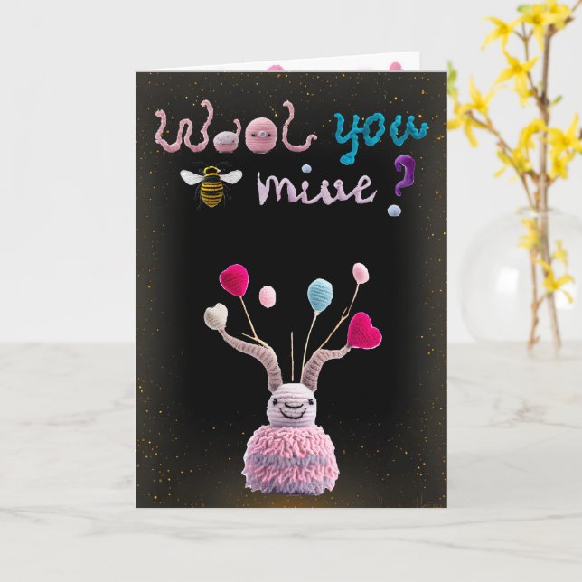 Alien laineux Funny Valentine Carte photo (Fleur jaune)