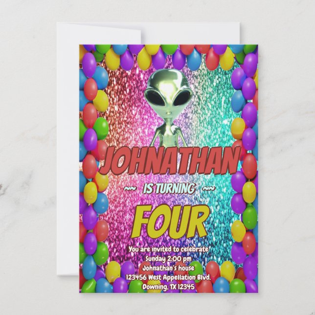 Alien Space UFO Rocket Ship invitation d'anniversa (Devant)