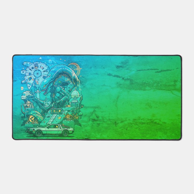 Alien Time Travel Desk Mat - Retro Pixel Art (Recto)