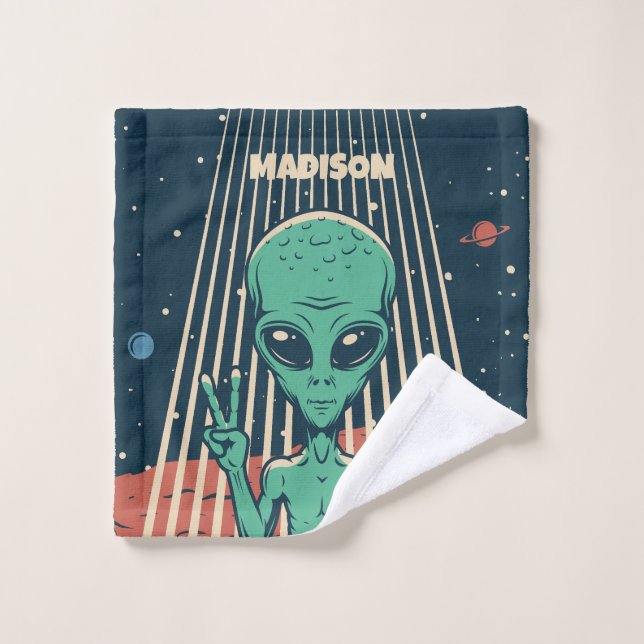 Alien UFO de nom personnalisé (Gant de toilette)