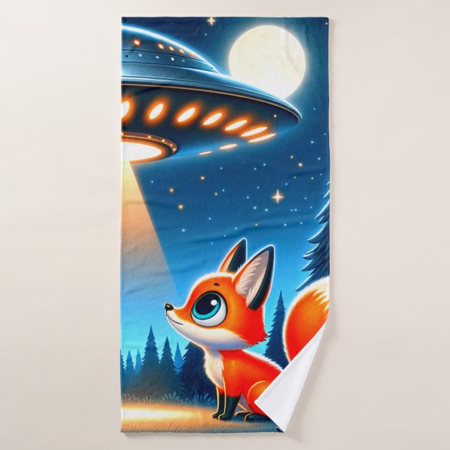 Alien vaisseau spatial et un renard (Serviette de bain)