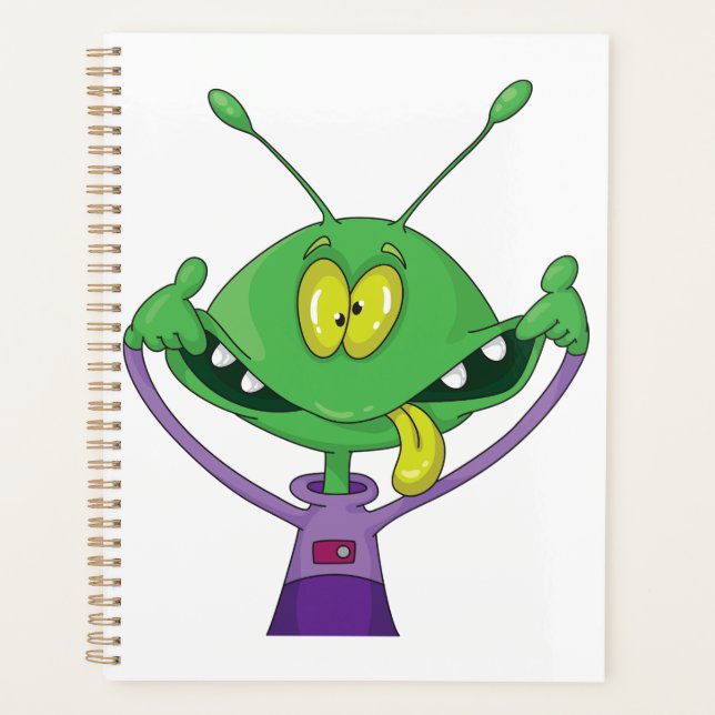 Alien vert drôle faisant une grimace idiote (Devant)