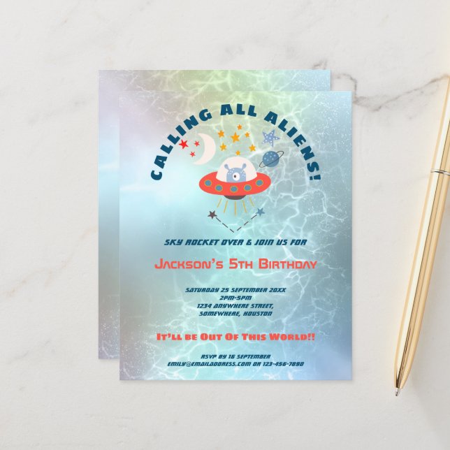 Aliens budgétaires 5e fête d'anniversaire Invitati (Devant/Arrière en situation)