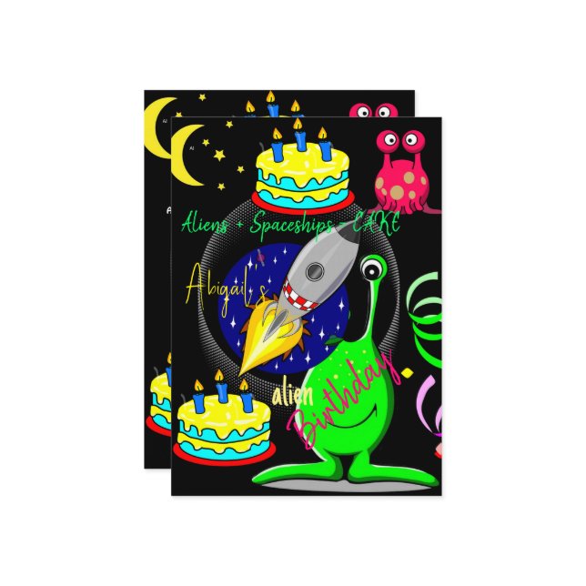 Aliens vaisseau spatial Bonne Invitation Anniversa (Devant/Arrière en situation)