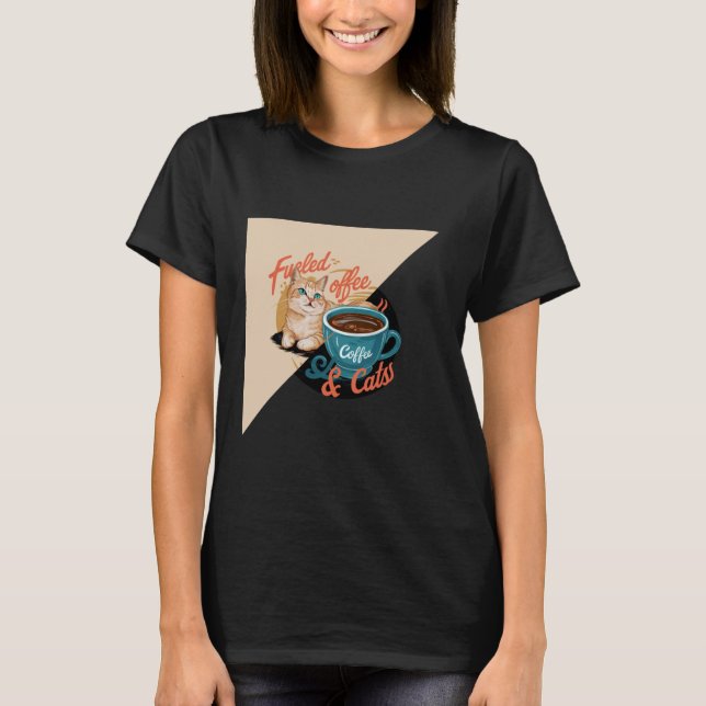 Alimenté par Café et Chats t-shirt mignon Café amo (Devant)