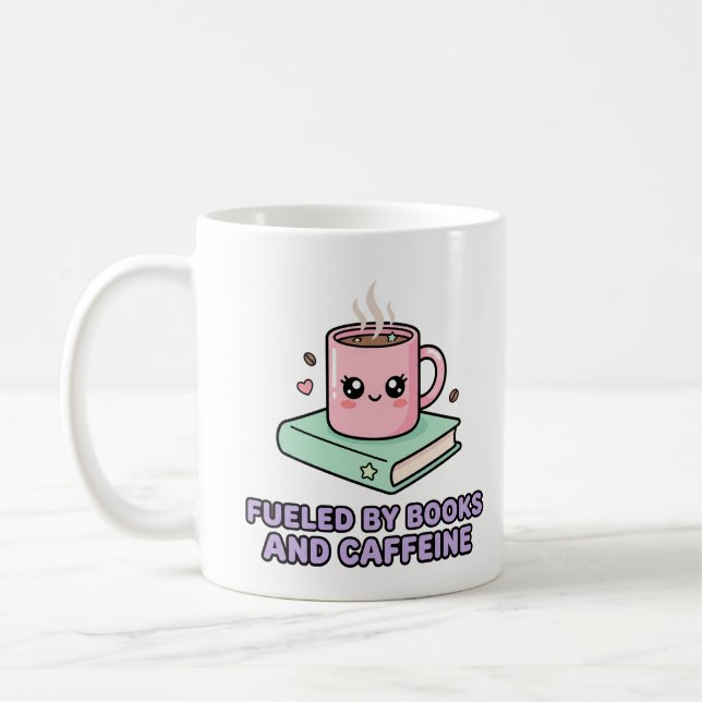 Alimenté par les livres et la caféine Mug drôle Gr (Gauche)