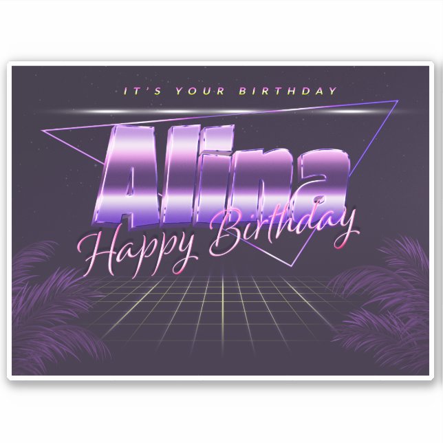 Alina Nom Prénom lila retro Sticker (Devant)