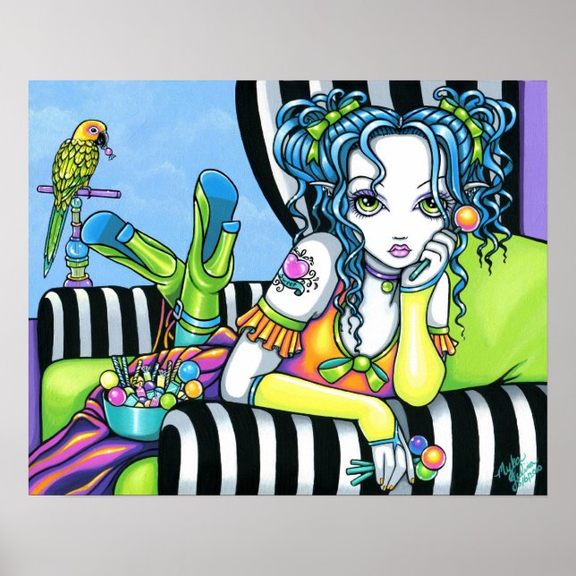 "Alisha" Candy Rainbow Parrot Fae Art Poster (Devant)