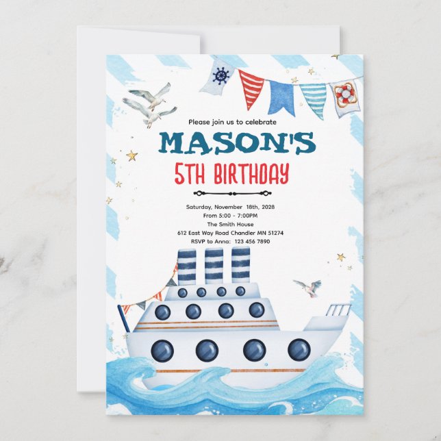 All Aboard Cruise Ship Birthday invitation (Devant)