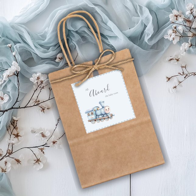 All Aboard the Baby Train Blue Baby Shower Sticker (Créateur téléchargé)