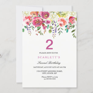 All Age Girls 2nd Birthday Party Invitation