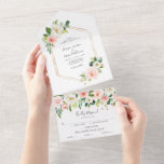 All in One Airy Blush Gold Wedding Invitation<br><div class="desc">Ces invitations de mariage tout-en-un uniques sont magnifiquement imprimées et faciles à utiliser! Ajoutez simplement un cachet à la carte postale RSVP, afin que vos invités puissent remplir facilement les informations RSVP, déchirer et vous renvoyer par la poste ! Pour envoyer, vous pouvez simplement plier, sceller (en utilisant l'un des...</div>