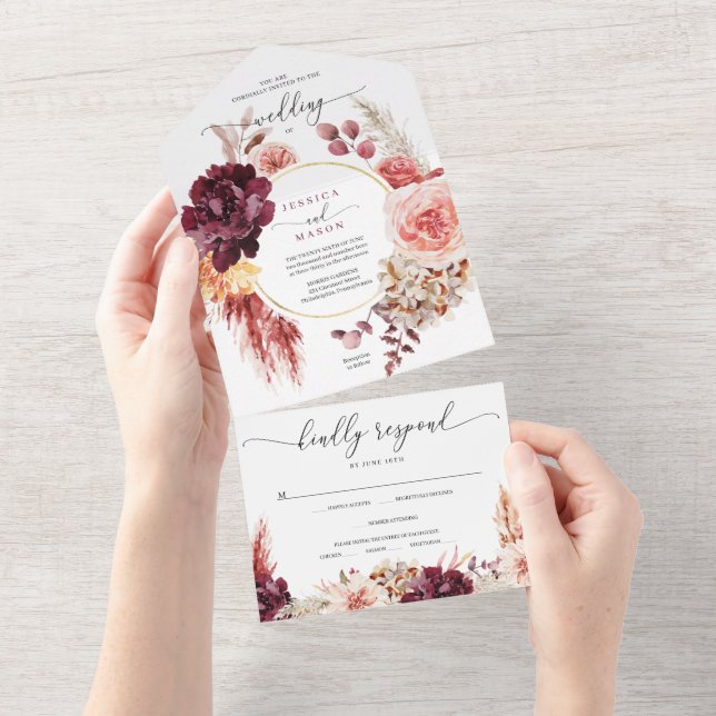 All in One Boho Pampas Mariage en herbe Invitation (Déchirure)