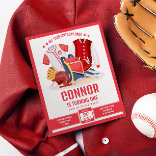 All Star Baseball Red Budget Invitation Anniversai