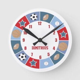 All Stars Sports thème Nursery Mur Horloge