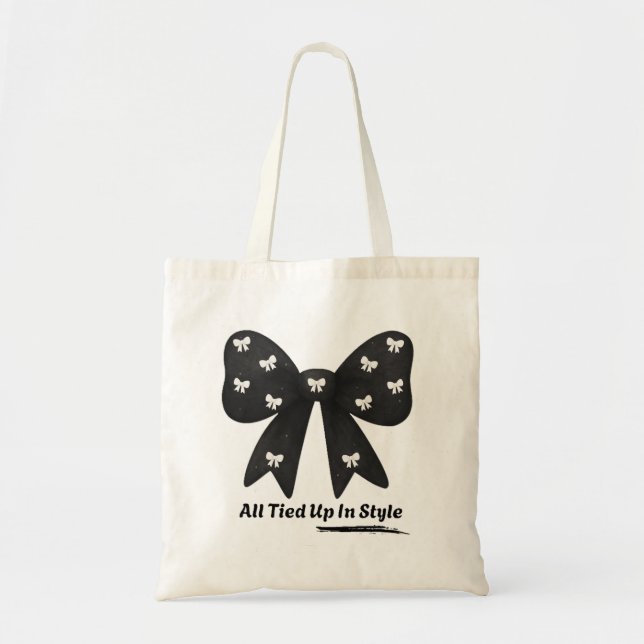 All Tied Up In Style Tote Bag – Elegant Black Bow  (Devant)