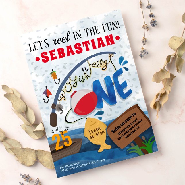 aller à la pêche 1er anniversaire invitations fête (Créateur téléchargé)