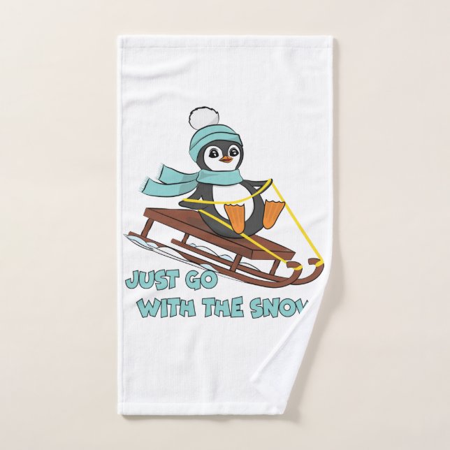 Aller Avec La Neige Dormir Mignonne Pingouin Hiver (Serviette à main)