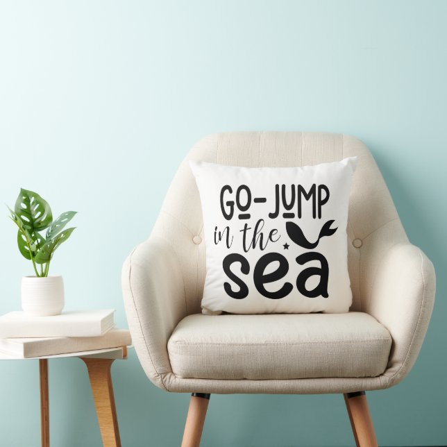Aller sauter dans la mer Oreiller blanc noir (Chaise)