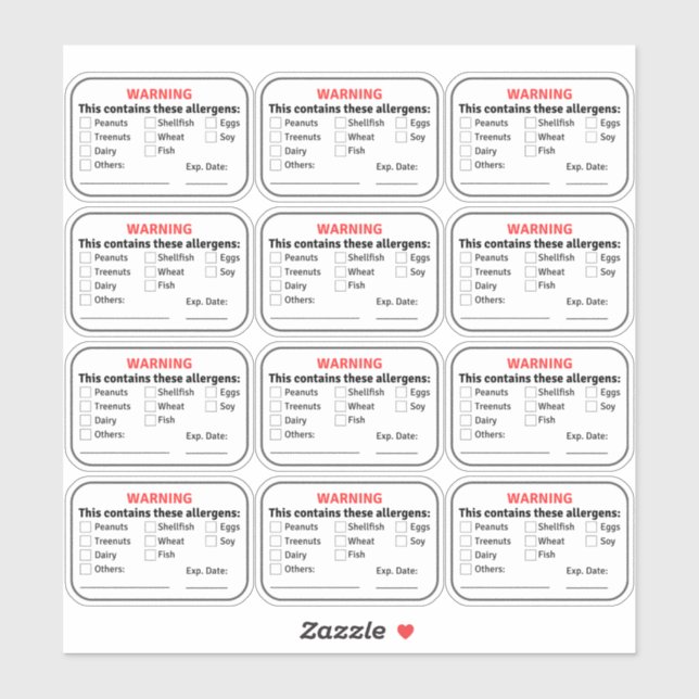 Allergène Étiquettes alimentaires (Feuille)