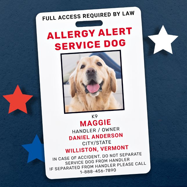 Allergy Alert Service Dog Photo ID Badge (Créateur téléchargé)
