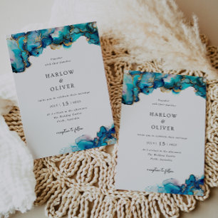 Alliance bleue et or - Invitation de mariage