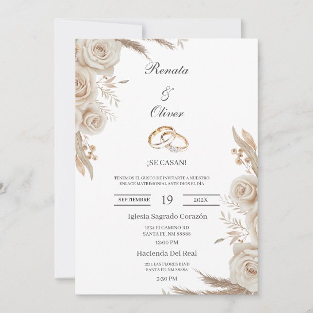 Alliance bohème invitation de mariage espagnole (Devant)