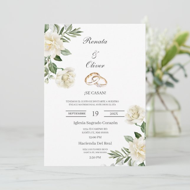 Alliance de mariage à fleurs blanches Invitation d (Debout devant)
